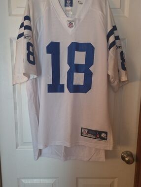 Reebok White and Ro AZ++qqqqyal Balue #18 Football Jersey - Men's